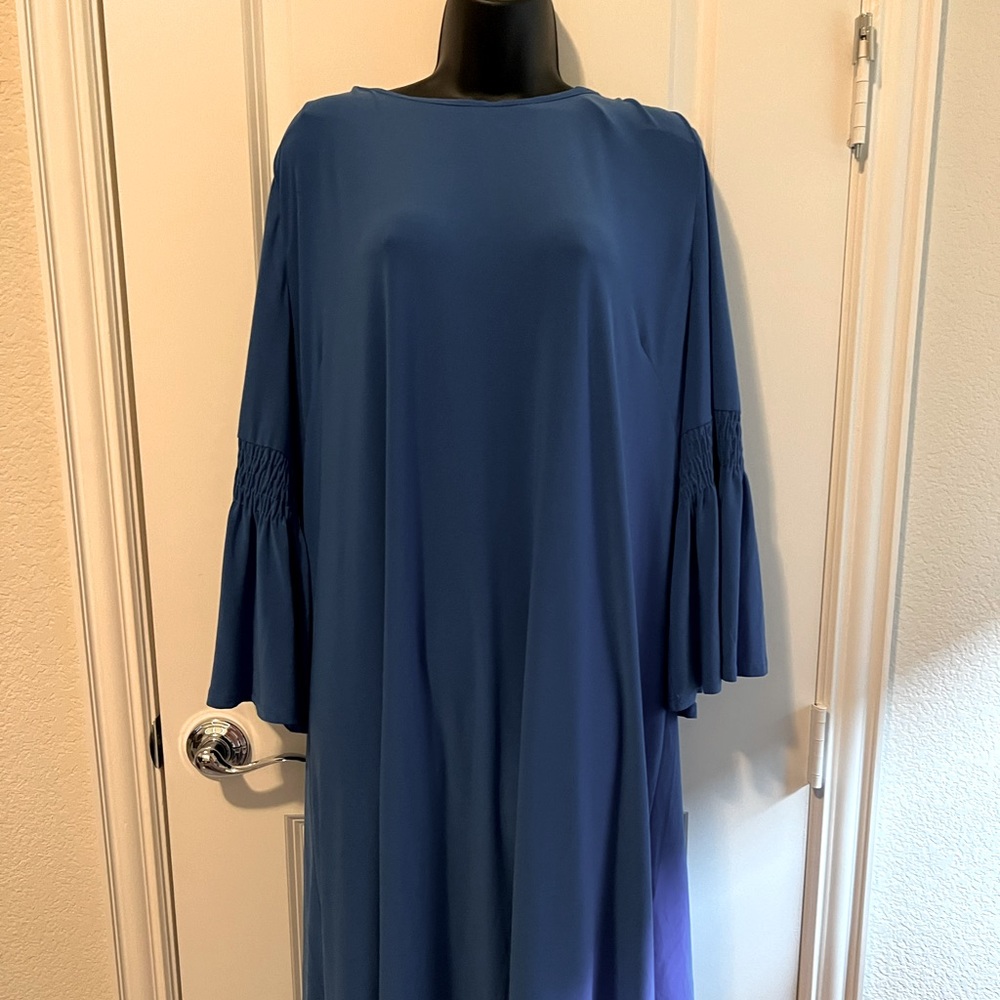 Periwinkle blue medi dress with large bell sleeves